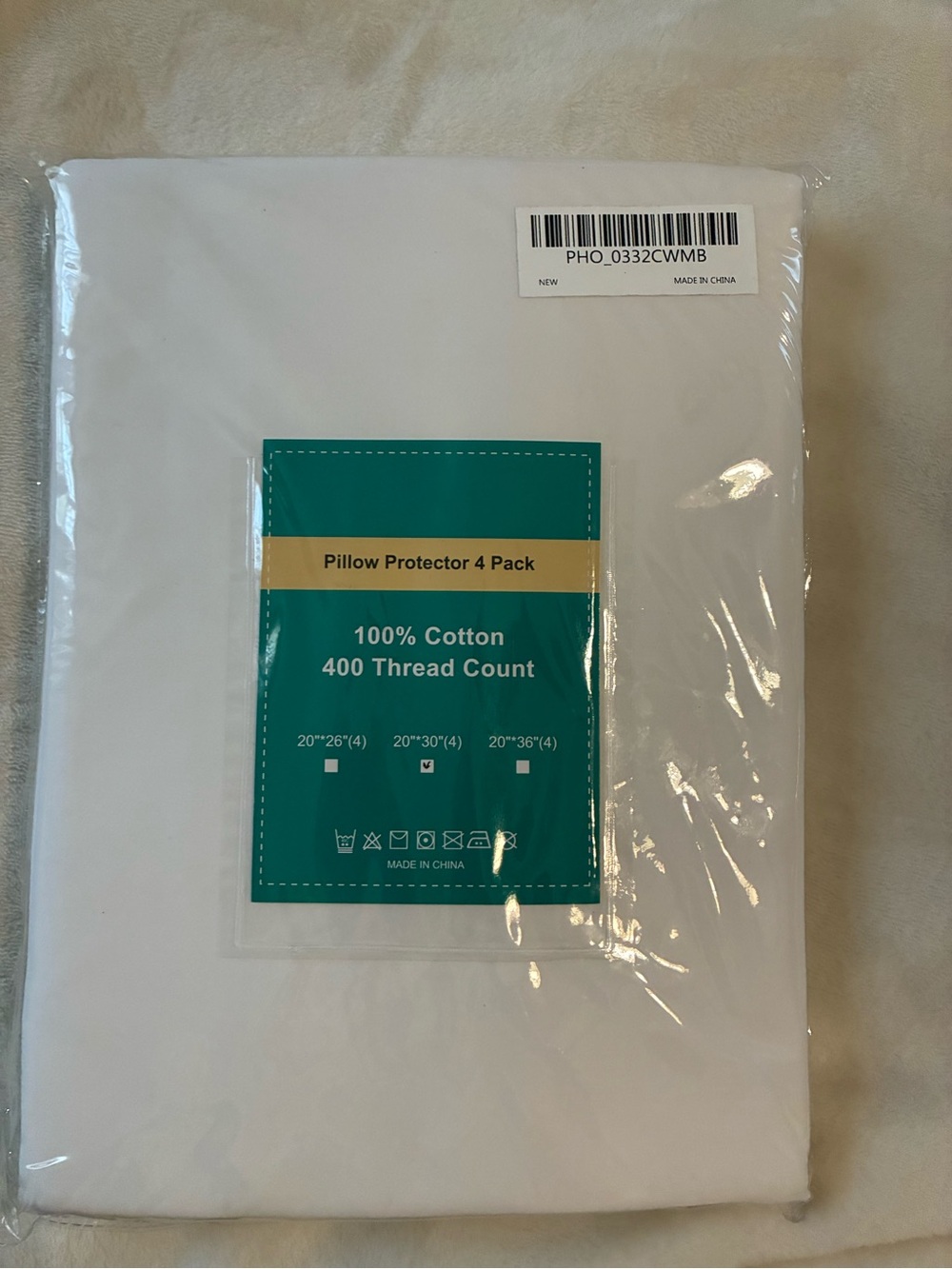 100% Cotton White Pillow Protector 4-Pack - 400 Thread Count